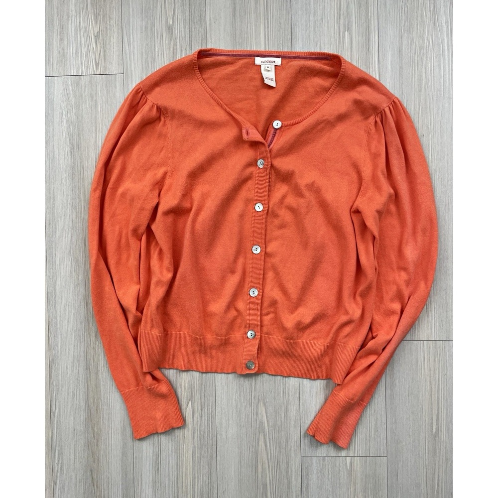 Sundance Women's Orange Knit V-Neck Long Sleeve Pearl Button Cardigan Size XL